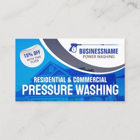 Blauwe Macht Wassen Druk Wassen Huis Schoonmaken Visitekaartje (Voorkant)