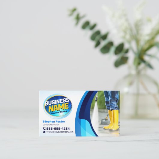 Blauwe Macht Wassen Druk Wassen Schoonmaken Visitekaartje (Staand voorkant)