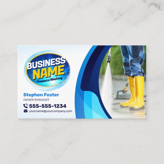 Blauwe Macht Wassen Druk Wassen Schoonmaken Visitekaartje (Voorkant)