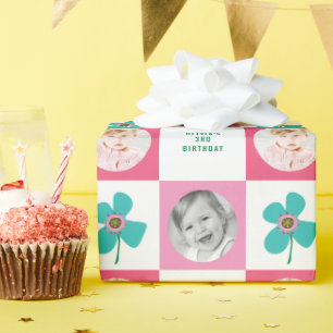 Blauwe Madelief Bloem Meisjesachtig Verjaardag Fot Cadeaupapier