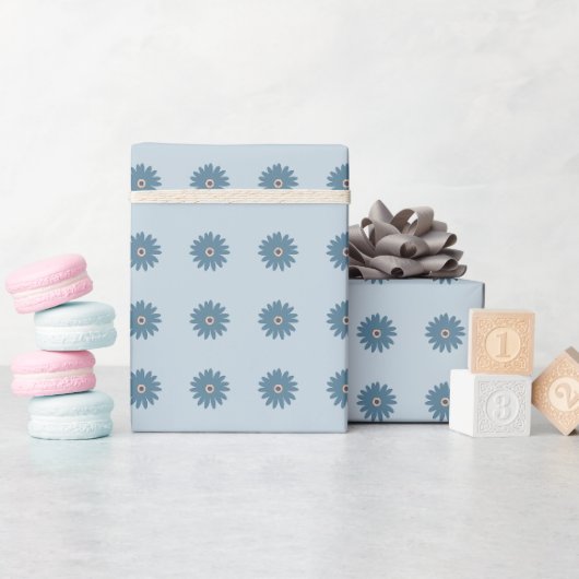 Blauwe Madelief Cadeaupapier (Baby Shower)