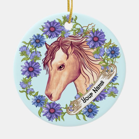 Blauwe Madelief Paard Keramisch Ornament (Voorkant)