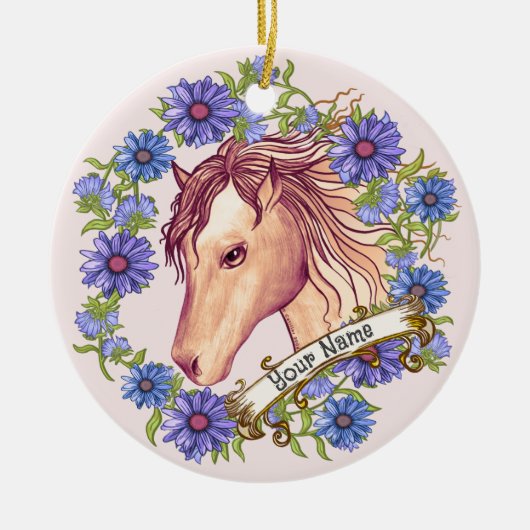 Blauwe Madelief Paard ornament (Voorkant)