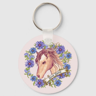 Blauwe Madelief Paard  Sleutelhanger