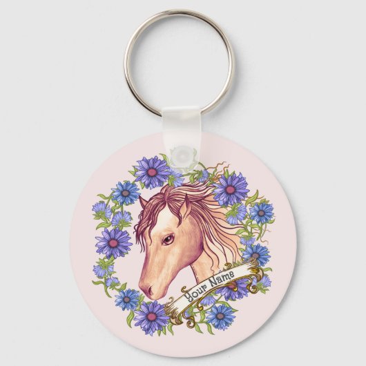 Blauwe Madelief Paard Sleutelhanger (Voorkant)