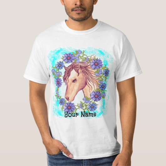 Blauwe Madelief Paard T-shirt (Voorkant)