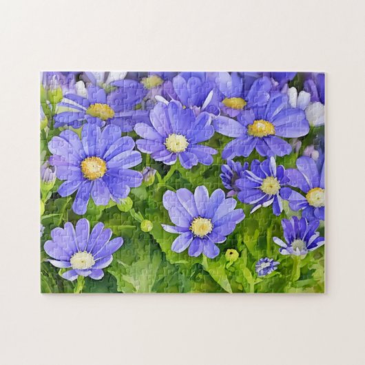 Blauwe Madeliefjes Bloem Tuin Kunst Puzzel (Horizontaal)