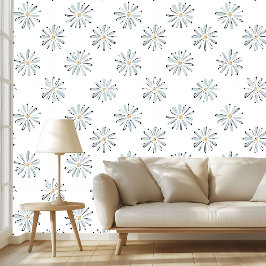 Blauwe Madeliefjes Bloemig Zachte Vintage Botanisc Behang