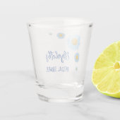 Blauwe Madeliefjes Bloemige Bruids Bruiloft Shot Glas (Achterkant)