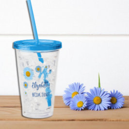 Blauwe Madeliefjes Bloemige Bruids-Shower Acryl Drinkbeker