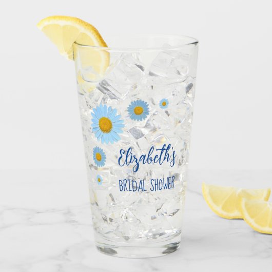 Blauwe Madeliefjes Bloemige Bruidsborrel Glas (Voorkant ijs)