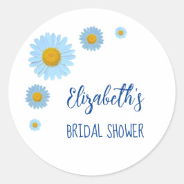 Blauwe Madeliefjes Bloemige Bruidsmeisjesborrel Ronde Sticker