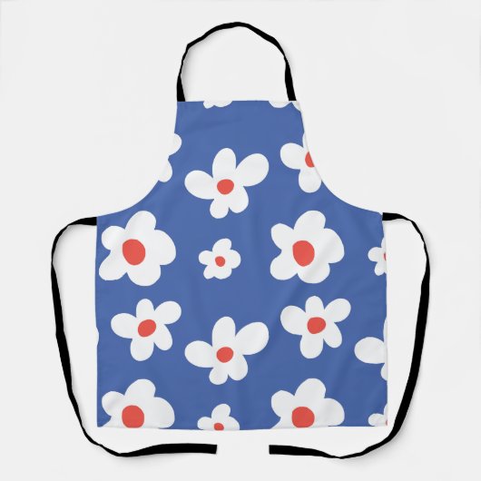 Blauwe Madeliefjes Bloempatroon Speelse Bloemkunst Schort (Voorkant)