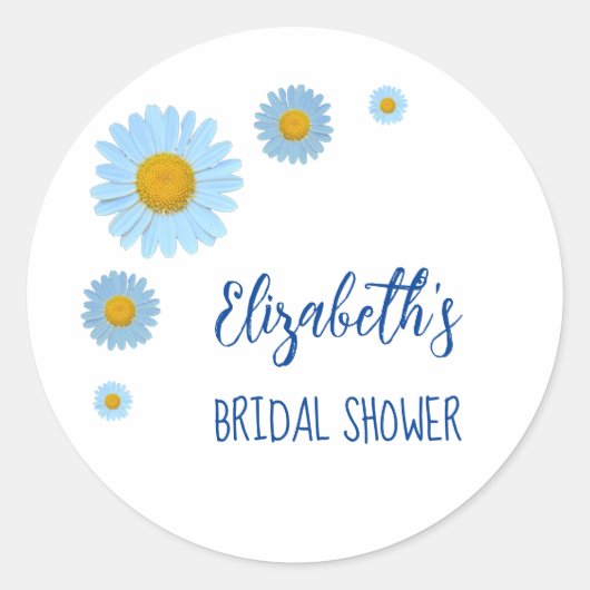Blauwe Madeliefjes Bruidsboeket Ronde Sticker (Voorkant)