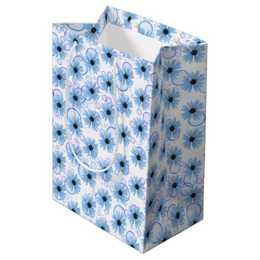 Blauwe Madeliefjes En Bellen Medium Cadeauzakje (Achterkant Gekanteld)