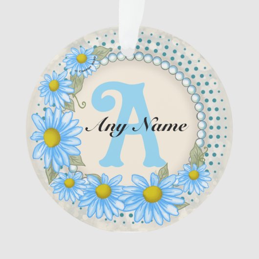 Blauwe Madeliefjes Monogram Ornament (voorkant)