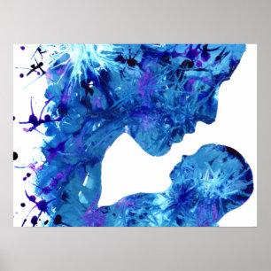 Blauwe Madonna en kind mooie aquarel Poster