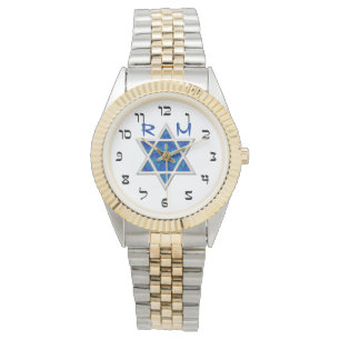 Blauwe Magen David, Faux Hebreeuwse cijfers, Monog Horloge
