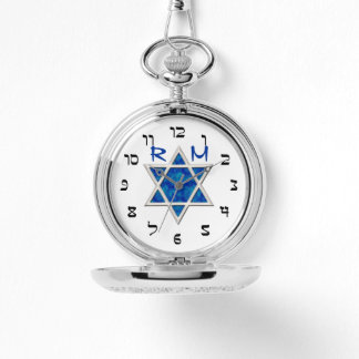 Blauwe Magen David, Faux Hebreeuwse cijfers, Monog Horloge