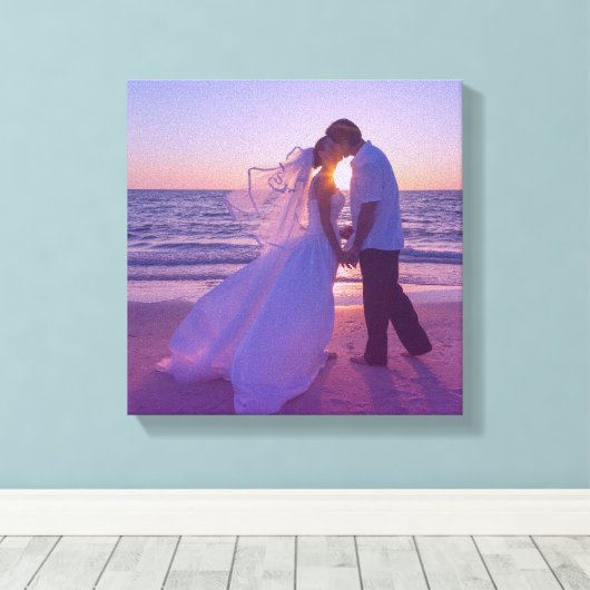 Blauwe Magenta Gradient Overlay Trouwfoto Canvas Afdruk (Insitu (Houten vloer))