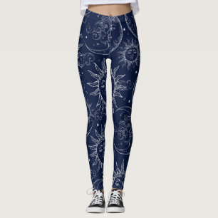 Blauwe Magie Vintage Hemelzon Maan Sterren Leggings