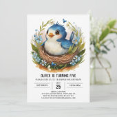 Blauwe Magische Boho Vogel Verjaardag Kaart (Staand voorkant)