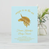 Blauwe Magische Eenhoorn Baby shower Uitnodiging (Staand voorkant)