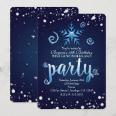 Blauwe Magische Krullen Winter Wonderland Uitnodig Kaart (Voorkant / Achterkant)