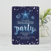 Blauwe Magische Krullen Winter Wonderland Uitnodig Kaart (Staand voorkant)