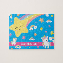 Blauwe Magische Regenboog Eenhoorn Gepersonaliseer Legpuzzel