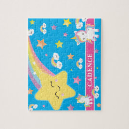 Blauwe Magische Regenboog Eenhoorn Gepersonaliseer Legpuzzel