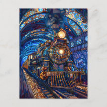 Blauwe Magische Steampunk Trein Loco Faux Mozaïek 