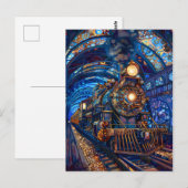 Blauwe Magische Steampunk Trein Loco Faux Mozaïek Briefkaart (Voorkant / Achterkant)