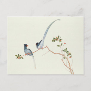 Blauwe magneten met rode kieuwen, een rode bessen  briefkaart