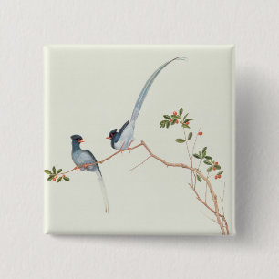 Blauwe magneten met rode kieuwen, een rode bessen  vierkante button 5,1 cm