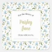 Blauwe Magnolias baby shower boekenplaat sticker (Voorkant)