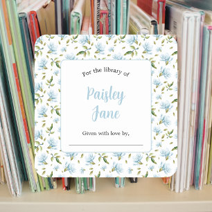 Blauwe Magnolia's baby shower-boekplaatsticker Vierkante Sticker