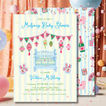 Blauwe Mahjong Baby Shower Jongen