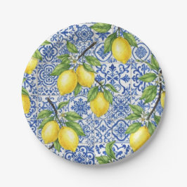 Blauwe Maiolica-tegel, Siciliaanse citroen Papieren Bordje