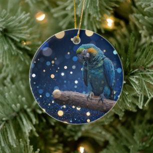 Blauwe Majesteit: de blauwe ara op dromerige blauw Keramisch Ornament