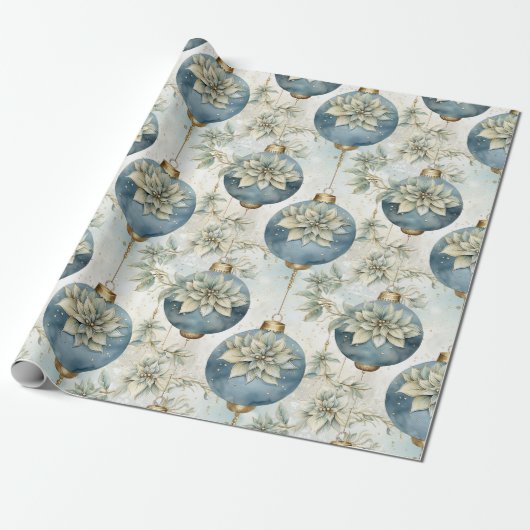 Blauwe Majesteit Elegant Blauw Goud Kerstmispracht Cadeaupapier (Uitgerold)