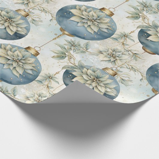 Blauwe Majesteit Elegant Blauw Goud Kerstmispracht Cadeaupapier (Hoek)