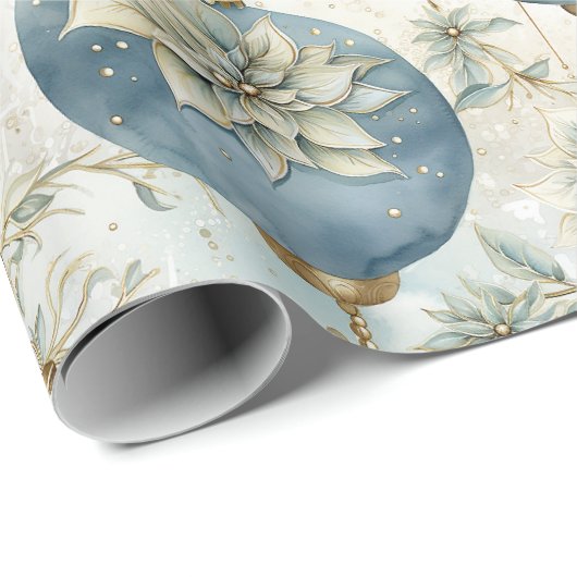 Blauwe Majesteit Elegant Blauw Goud Kerstmispracht Cadeaupapier (Rol Hoek)