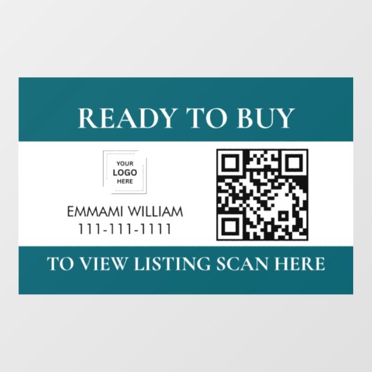 Blauwe makelaar QR-code te koop vensterstickers Raamsticker (Vel)