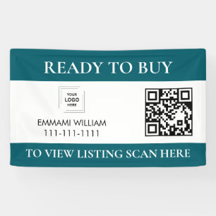Blauwe Makelaar QR-code Vastgoed Verkoop Banner