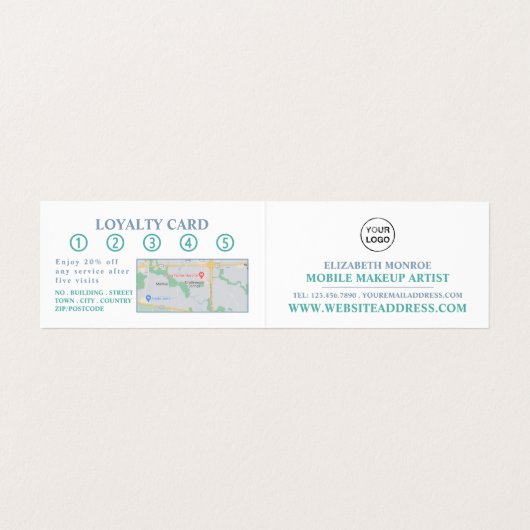 Blauwe, Makeup-artiest, Loyalty-kaart, Visitekaartje (Binnenkant ongevouwen)