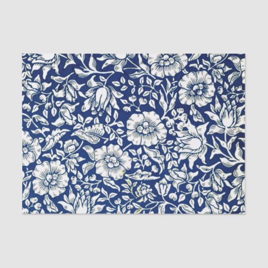 Blauwe Mallow, Navy en White Floral Pattern Tissuepapier (Voorkant)