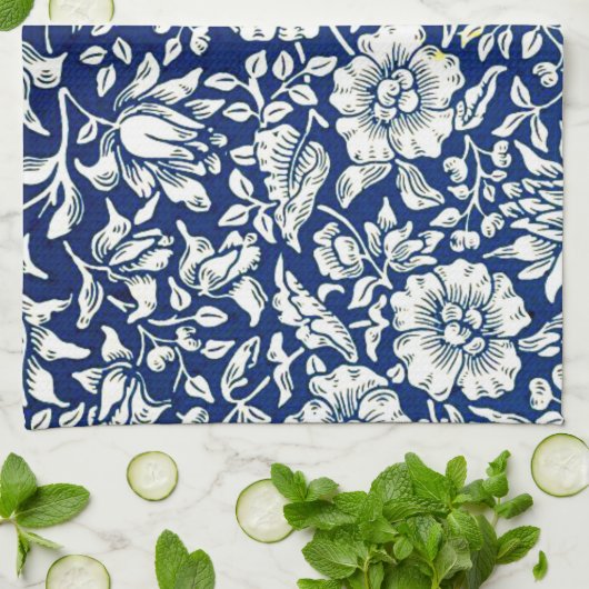 Blauwe Malve, bekend patroon, Theedoek (Gevouwen)