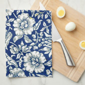 Blauwe Malve, bekend patroon, Theedoek (Quarter Fold)