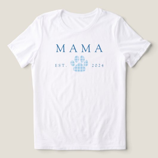 Blauwe Mama Gingham Paw Print Verjaardag Tri-Blend Shirt (Design voorkant)